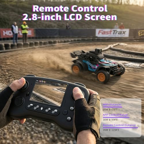 Voiture Télécommandée Avec Caméra, 2.4GHz Écran LCD 2.8" et Caméra Orientable à 60°, Vidéo en Direct, Double Commande APP/Radio, Rechargeable Voiture Télécommandée Cadeau pour Enfants et Adultes