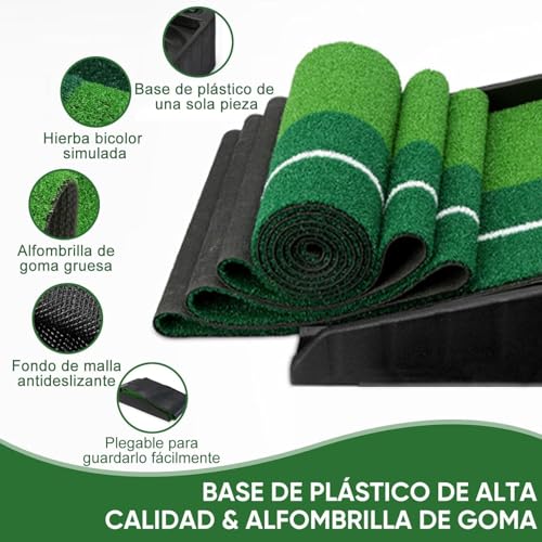 WEAGP Práctica de Putting de Golf, Tapete de Práctica de Golf con Sistema de Retorno de Bola, Tapetes de Putting para Golf de Doble Pista Compacto Portátil para Práctica de Putting de Golf