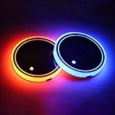 LED Car Cup Holder Lights, 7 Colors Changing USB Charging Coaster Waterproof Cup Pad, LED Interior Atmosphere Lamp Decoration Inside Car Lighting Accessories (2Pcs) (Style 1)