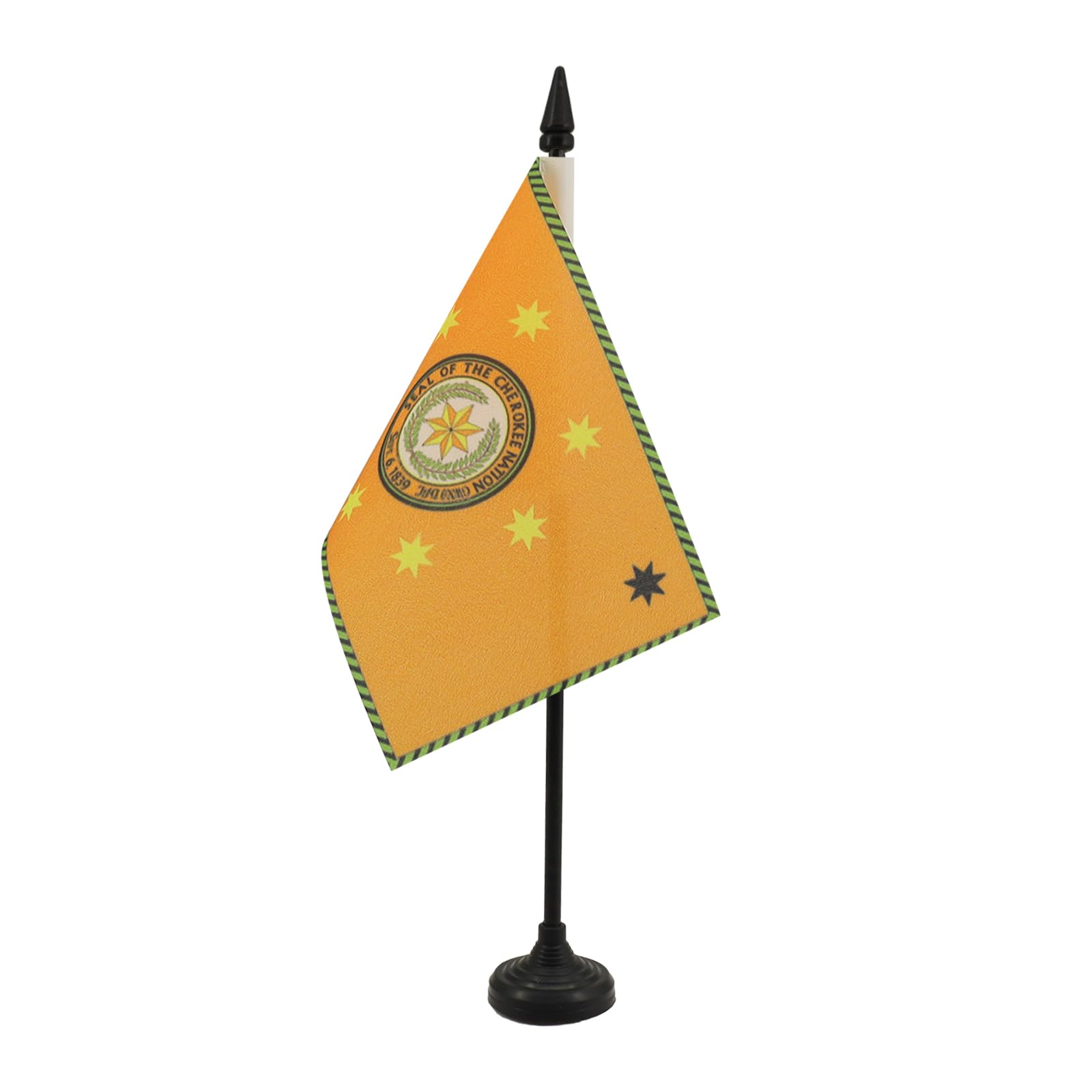AZ FLAG - Cherokee Indians Table Flag 4'' x 6'' - Cherokee Native American tribe Office Mini Banner 100% Polyester 15 x 10 cm - Mini Desk Flag with 10'' Pole and Black Plastic Base
