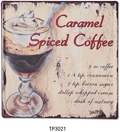 TreasureTrade Caramel Spiced Coffee Creative Retro Iron Art Metal Drawing Iron Sheet Picture Wall Decor For Living Room, Coffee House, Pub. (12x12inch)