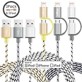 Miger (3Pack) 6.5ft MFi Certified iPhone Charging Cable, 2 in 1 Nylon Braided Sync and Charger Cord for Lightning & Micro USB for iPhone, iPad/iPod and Samsung, Nexus, Nokia, Kindle(Gold+Gray+Silver)