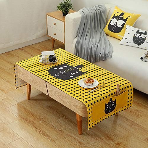 Creek Ywh Cartoon yellow cat tablecloth waterproof anti-hot cotton linen tea towel household coffee table cover cloth, small square black cat, 60*170cm (waterproof)