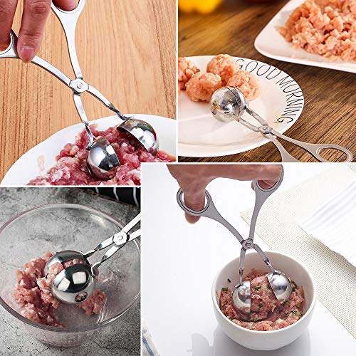 Meat Ballers, KOMAKE 2 PCS Stainless Steel Ball Maker None-Stick Meat Baller Tongs Cake Pop Maker Cookie Dough Scoop Tongs for Meatball, Cake, Ice Cream, Bath Bombs (Ball Size 1.38" and 1.85")