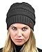 C.C Unisex Chunky Soft Stretch Cable Knit Warm Fuzzy Lined Skully Beanie, Dark Melange Gray
