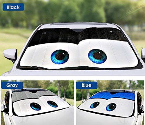 OLSUS Car Windshield Sunshade with Cartoon Eyes Front Auto Car Windshield Sun Shade Foldable Sun Visor Vehicle Accessory Black