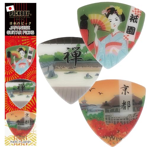 PICKBOY ナカノ おみやげギターピック3枚セット【伝統芸能・おもてなし・おみやげ・富士山三景・たてもの・ウエルカムどうぶ つ・東京・大阪・猪鹿蝶・箱根・秋葉原DAY・秋葉原NIGHT・金沢】 素材：ポリアセタール 形状：トライアングル&ティアドロップ 3枚入り ※ギフトパッケージ入り (京都)