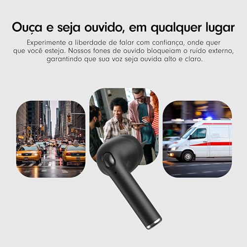 Fones de Ouvido Bluetooth Tranya True Wireless, 4 Microfones para Chamadas Claras, Controle de Botão Preciso, Bateria de Longa Duração, Conforto o Dia Todo