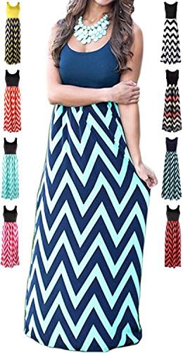Womens Summer Striped Print Loose Maxi Dress Contrast Sleeveless Tank Top Floral Print Long Maxi Dresses for Women