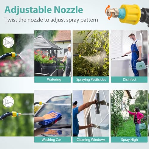 Uniiking® 1.35 Gallon/5L Battery Powered Electric Sprayer with USB Rechargeable Handle, Portable Garden Sprayer with 23.6" Telescopic Wand, 3 Mist Nozzles and Adjustable Shoulder Strap