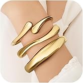 Winas 3PCS Chunky Gold Bangles Bracelets for Women, 14K Gold Plated Stack Waterproof Cuff Bangle Bracelets Non Tarnish, Fashion Jewelry Gifts for Women