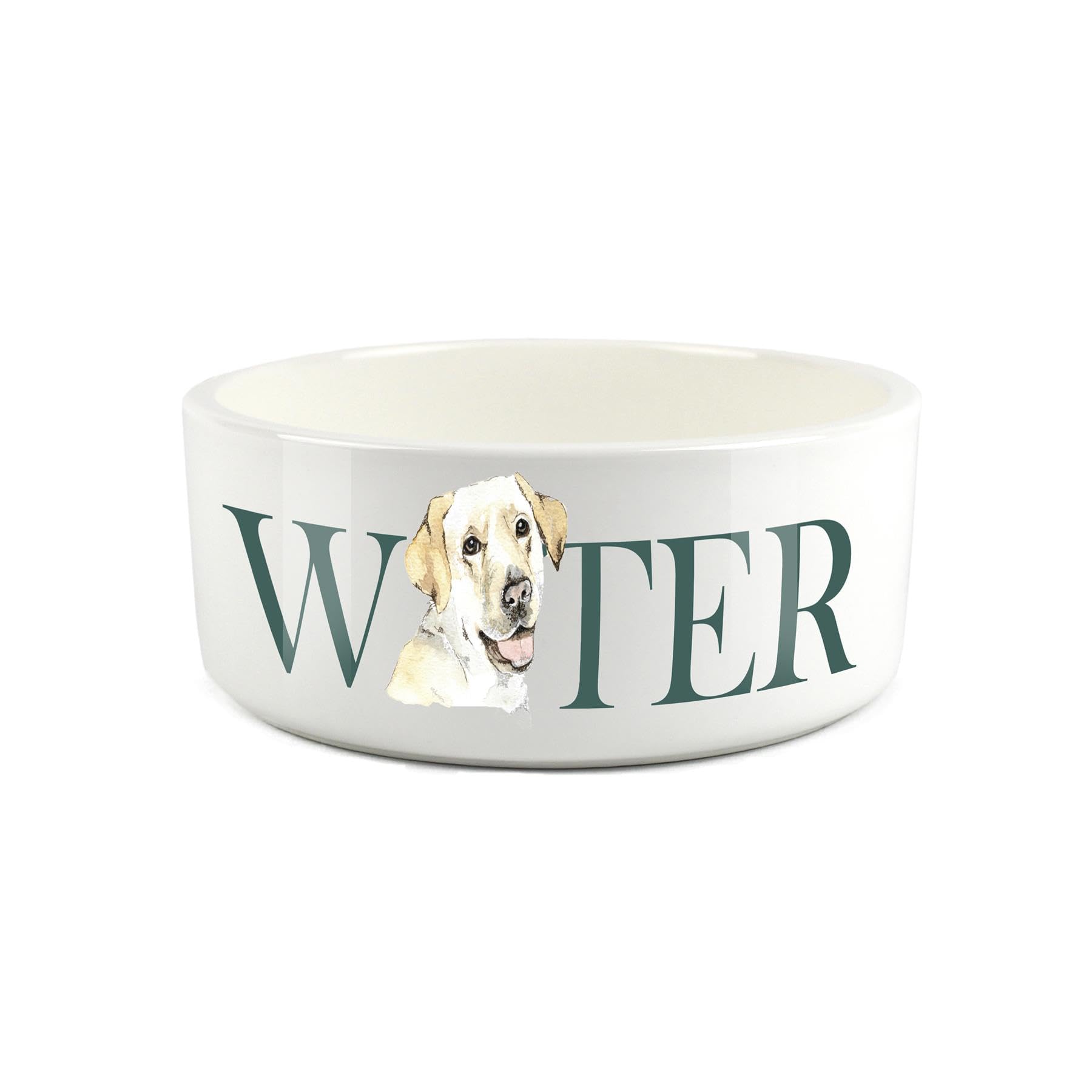 Labrador Pet Bowl - Large Ceramic Golden Labrador White Water Dish For Dogs