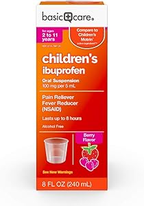 Basic Care Children's Ibuprofen Oral Suspension 100 mg per 5 mL (NSAID), Pain Reliever and Fever Reducer, Berry Flavor, 8 Fluid Ounces