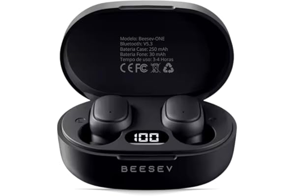 Fone de Ouvido Bluetooth 5.3 TWS Sem Fio Wireless Com Visor Graves Potente Compatível com iOS e Android, Beesev-ONE (Preto)