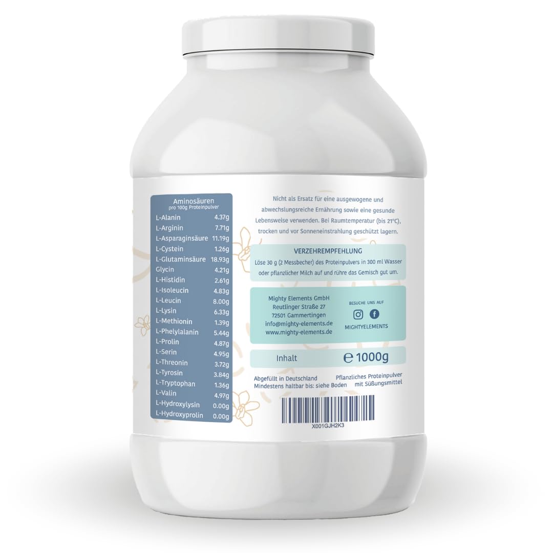Mighty Elements VEGANES PROTEIN VANILLE 1kg - 85% pflanzliches Eiweiß, 5k-Proteinpulver Eiweißpulver ohne Gluten, Laktose & Milcheiweiß, Eiweißshake, Muskelaufbau 7