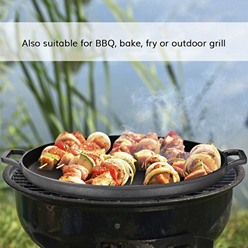 Kookantage Seasoned Cast Iron Baking and Pizza Pan, 14 Inch Nonstick Heavy-Duty Cookware