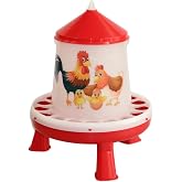 Little Giant&reg; Plastic Poultry Feeder - Chicken Feeder with Twist Lock Base and Removable Legs - Cartoon Illustrations - Fits Up to 8 Pounds of Poultry Feed (Red, 4 Pound)