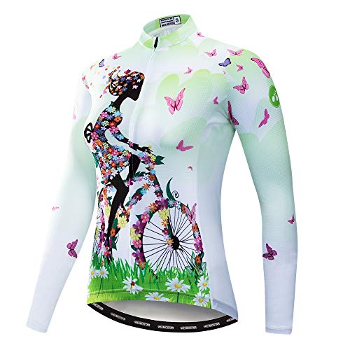 Women Long Sleeve Cycling Jersey MTB Shirts Mountain Bike Tops Bicycle Clothing Girl Green XL