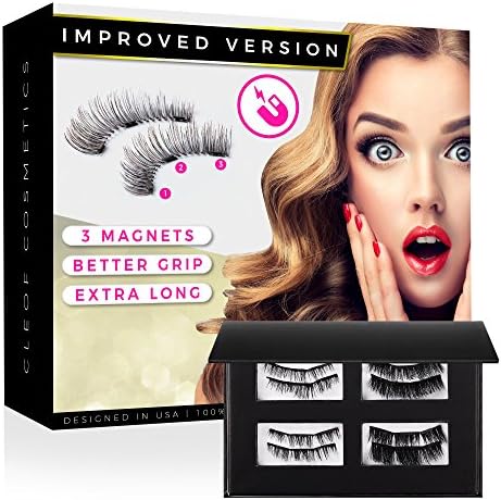 Magnetic Eyelashes - Reusable Magnetic False Lashes - Improved Version (Triple-Magnet, Extra-Long) 2 Pairs