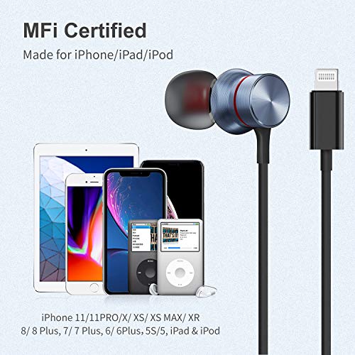 FAPO Earphones for iPhone, Earbuds with Lightning Connector, Lightning Headphones Earphones in-Ear Noise Isolation Compatible with iPhone 13 12 11 Xs Xr 8P 7P for Women/Men - MFi Certified