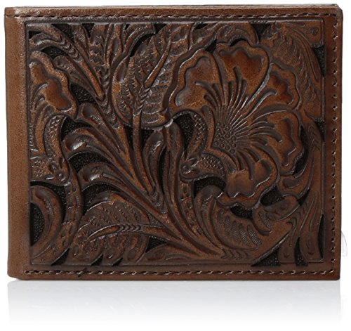 Ariat Men's Tonal Brown Floral Inlay Trifold Wallet, brown, One Size