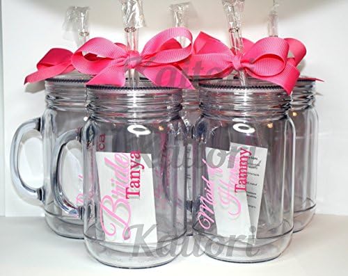 Set of 5 Bridesmaids/Maid of Honor/Wedding Party Personalized Mason Jar Tumblers
