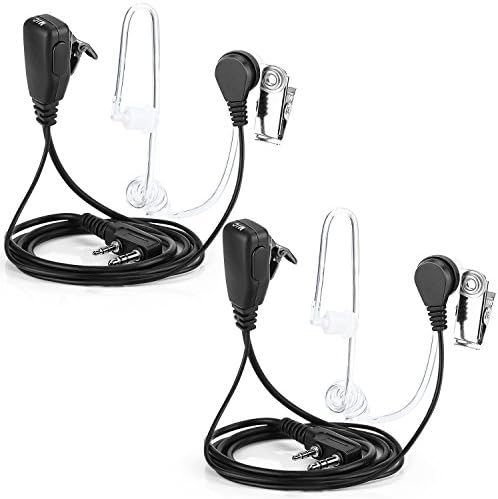 JUBOZAMO 2-Pin Covert Acoustic Tube Walkie Talkie Earpiece with a PTT Mic - Compatible with Walkie Talkie Brands (Kenwood, Retevis,Puxing, Wouxun, Baofeng) – Pack of 2