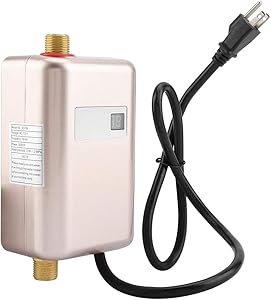 Tankless Water Heater - 3000W Mini Electric Instant Water Heater Under Sink with LCD Display for Home Kitchen Washing US Plug 110V, 7.87 x 4.13inch Wall Mounted (Gold) 30-55℃