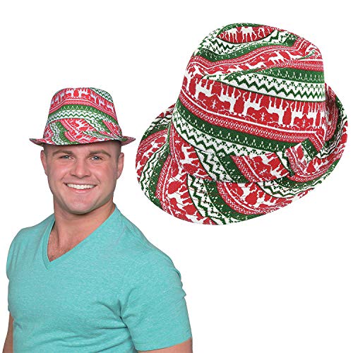 Christmas Ugly Sweater Fedora Costume Hat, Holiday Party Favors Supplies, One Size Fits Most, by 4E's Novelty