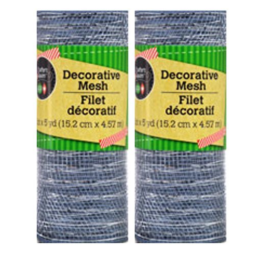 Decorative Mesh Rolls for Crafting Wreaths, Centerpieces, Displays, Table Drape and More, 5 Yards (2 Rolls, Silver/Gray)
