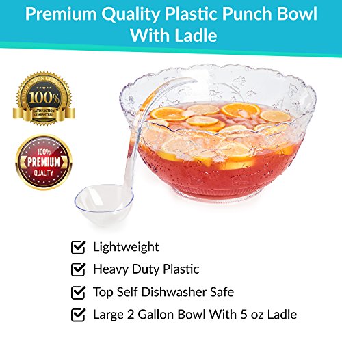 Premium Quality Plastic Punch Bowl With Ladle Large 2 Gallon Bowl