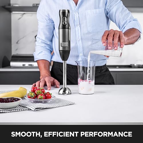 BLACK+DECKER Premium Stainless Steel Hand Blender - 600W Powerful Motor, Dual-Speed, SS Shaft with Splash Control, 550ML Beaker, 600ML Chopping Bowl | Blend, Chop, and Whisk with One Tool | SSHB625-B5