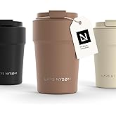 LARS NYSØM Thermo Coffee Mug to go 13oz | Travel Mug 0.38 Liter with Insulation | Leak Proof Stainless Steel Thermal Tumbler for Coffee and Tea on the Go (Mocha Brown, 12.9oz)