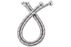 Homevacious 32-Inch Length Faucet Connector, Braided Stainless Steel - 3/8" Female Compression Thread x 1/2" I.P. Female Straight Thread, x 2 Pcs (1 Pair)