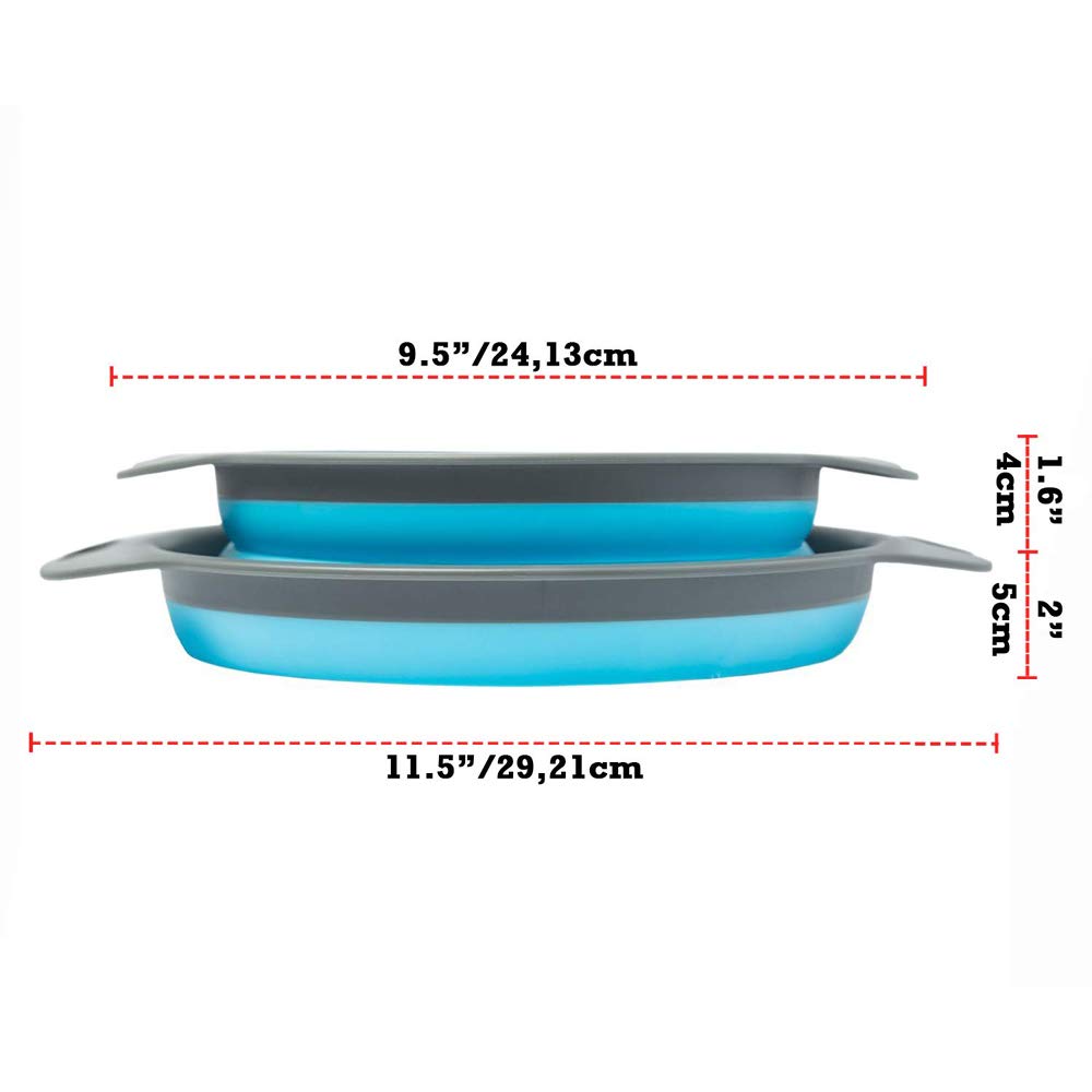 Collapsible Colander - Over the kitchen sink strainer - Silicone Kitchen Strainer Set of 3-6 quart,3 Quart and 2 Quart for Draining Pasta, Vegetable and Fruit (Blue)
