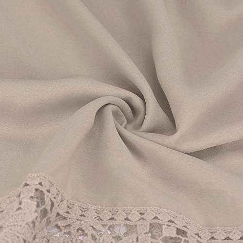 Women Long Sleeve Shirt,Lady Casual Lace Blouse Loose Cotton Tops (4XL, Khaki) - Thumbnail 3