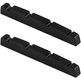 Metallor 4 String Graphite Bass Guitar Nut Pre-Slotted Top Nut for PB Bass | Flat Bottom, 42mm x 5.3mm x 3.5mm, Compatible with Fender PB Bass, Guitar Parts Replacement, Set of 2Pcs, Black
