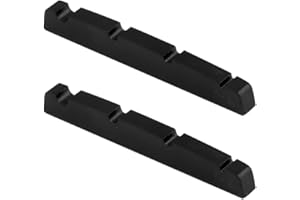 Metallor 4 String Graphite Bass Guitar Nut Pre-Slotted Top Nut Flat Bottom 42mm x 5.3mm x 3.5mm Compatible with Fender PB Bass Guitar Parts Replacement Set of 2Pcs Black.