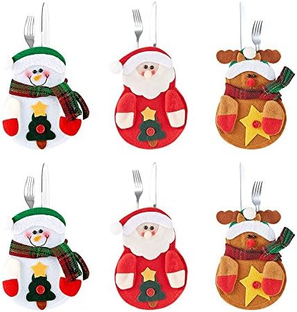 Creatrek Christmas Cutlery Silverware Holders, Kitchen Knife Fork Tableware Pockets for Xmas Holiday Party Dinner Decoration (Set of 6)