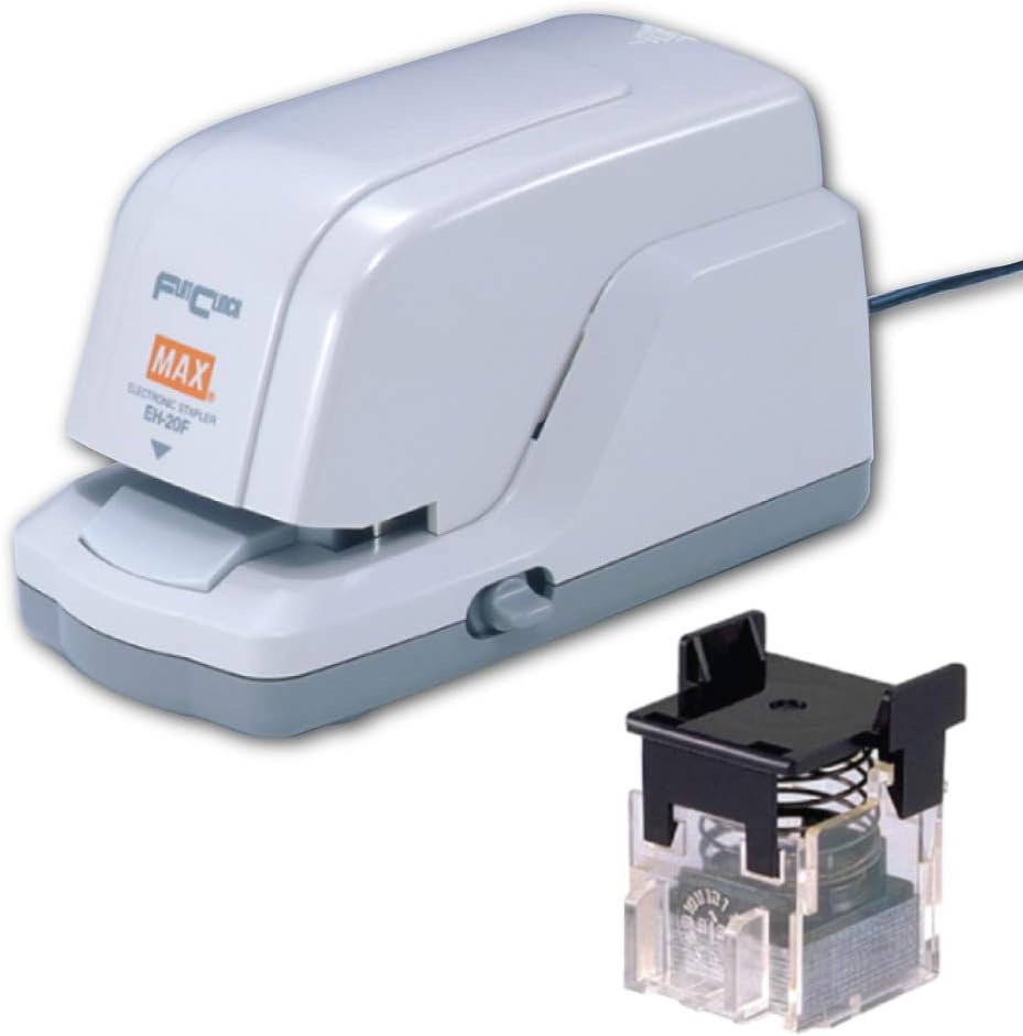MAX USA CORP. EH-20F EH-20F Flat Clinch Anti-Jam Elec Stapler and Stapler Cartridge, 25 Sheet Cap, Gray, 3.3" x 3.2" x 6.6" : Heavy Duty Desk Staplers : Office Products