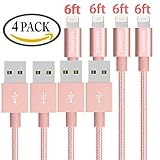 Cable, JOOMFEEN 4Pack 6FT Extra Long Nylon Braided 8pin USB Cable Charging Cord for iPhone 7/7 plus/6/6s/6 plus/6s plus, 5c/5s/5/SE, iPad Air/Mini, iPod Nano/Touch (Rose Gold)