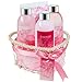 Heart Pink Rose Spa Bath and Body Gift Basket for Women with Shower Gel, Bubble Bath and Body lotion and Bath Salt Bath Gift Set