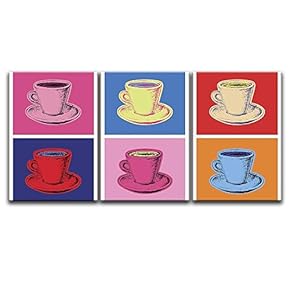3 Panel Canvas Wall Art - Pop Art Style Multiple Colors Coffe Cups - Giclee Print Gallery Wrap Modern Home Art Ready to Hang - 16"x24" x 3 Panels