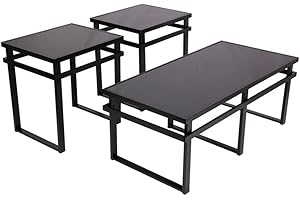Signature Design by Ashley Laney Contemporary 3-Piece Table Set, Includes Coffee Table and 2 End Tables, Black Glass
