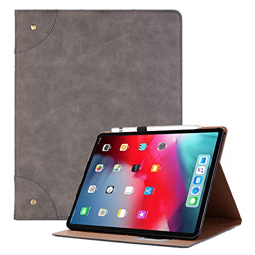 TechCode4th Gen iPad Pro 12.9 Case 2020, Luxury PU Leather Flip Stand Case Wallet with Card Slots/Pen Holder Magnetic Cover Auto Sleep Wake Protective Case for iPad Pro 12.9 inch 2018/2020,Grey