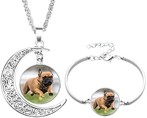 Socutee Ideal Gifts Girls, Women Cute Dog Bulldog Golden Retriever Labrador Times Gem Moon Crescent Necklace Bracelet Set