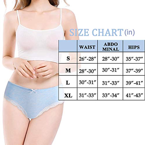 MS.ING 4Pcs Womens Underwear Hipster Panties Soft Cotton Lace Trim Briefs Bikinis (Black Blue Grey, Small)