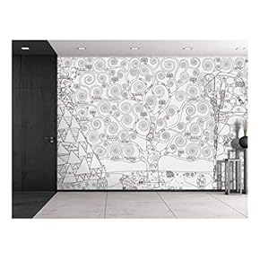 Black Outline of Tree of Life by Gustav Klimt on a White Background - Wall Mural, Removable Sticker, Home Decor - 66x96 inches