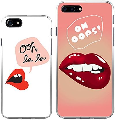 iPhone7+7Plus Couple Case-TTOTT 2x Floral Sexy Lips Red Lips Best Friend BFF Lovers Boyfriend Girlfriend Couple Matching Bumper Case [Left for iPhone7 Right for iPhone 7Plus]