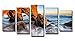 Wieco Art Seascape Canvas Prints Wall Art Sunset Ocean Beach Pictures Paintings for Living Room Bedroom Home Decorations Red Rock 5 Piece Modern Stretched and Framed HD Sea Scenery Landscape Artwork